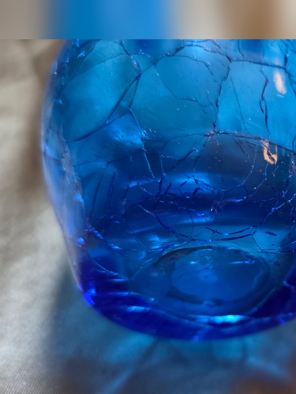 Small Vintage Hand-Blown Cobalt Blue Crackle Glass Pitcher Vase - Picture 5 of 10